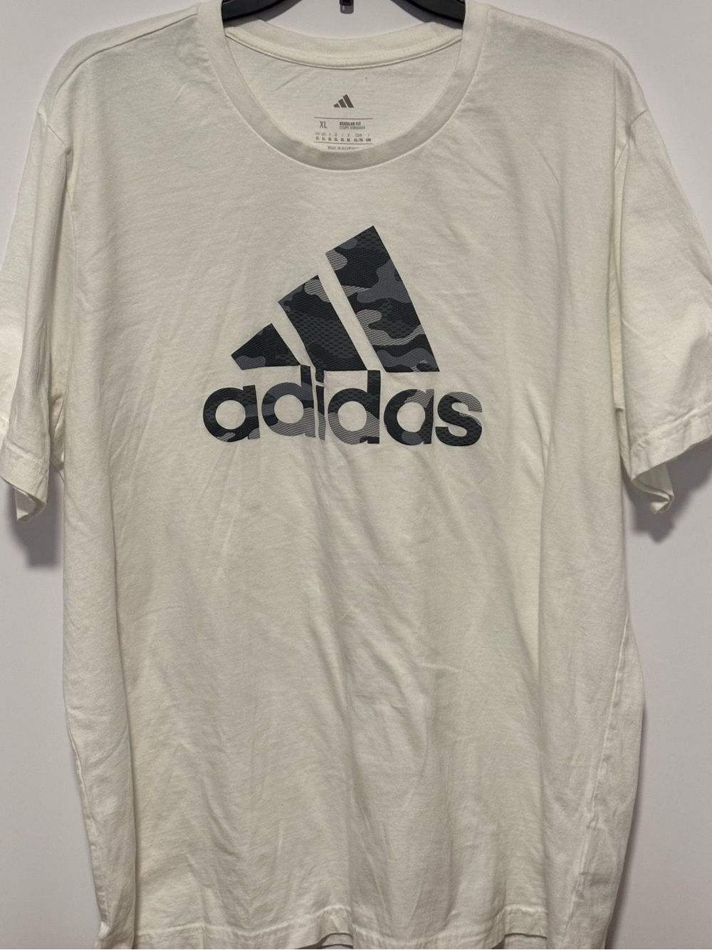 adidas White Tee with Black/Grey Camo Logo
